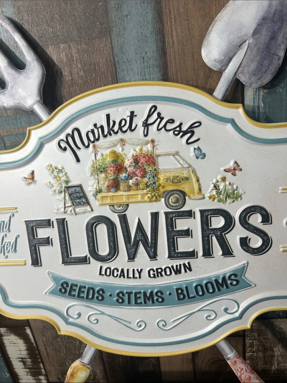 Market Fresh Flowers metal Wall Sign hippie bus